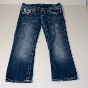 Vigoss Women’s Size 3/4 The Chelsea Capri Embellished Denim Distressed Jeans